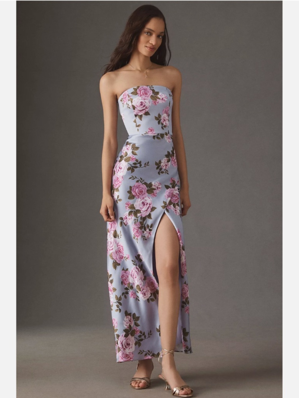 NWT BHLDN STRETCH SATIN STRAPLESS SIDE-SLIT MAXI DRESS